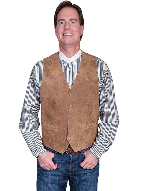 Men's Scully Brown Lambskin Leather Button Front Vest