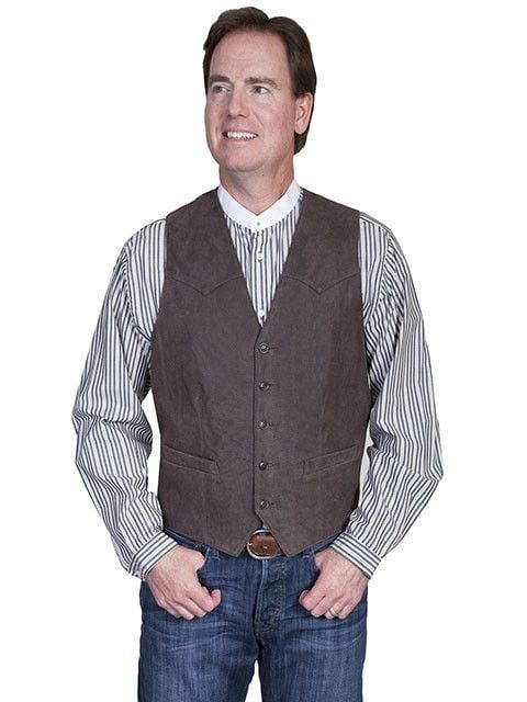 Men's Scully Brown Lambskin Leather Button Front Vest, Size: 38 - Brown
