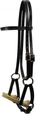 Side Pull, Double Stitched Leather with double rope nose., Color: Black