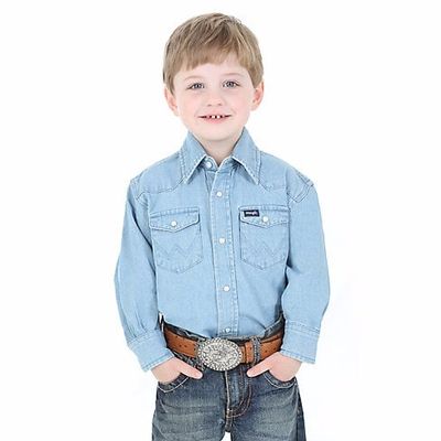 Children's Wrangler Cowboy Cut Western Snap Shirt - Denim