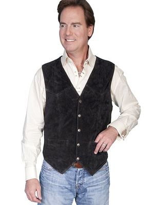 Men's Scully Black Calf Suede Snap Front Vest, Black - Plus Sizes