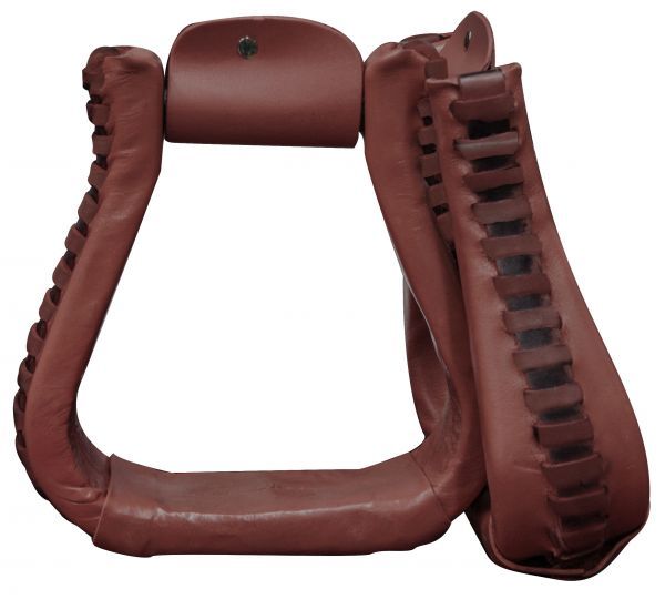 Leather Covered Stirrups, Leather Laced - Wide