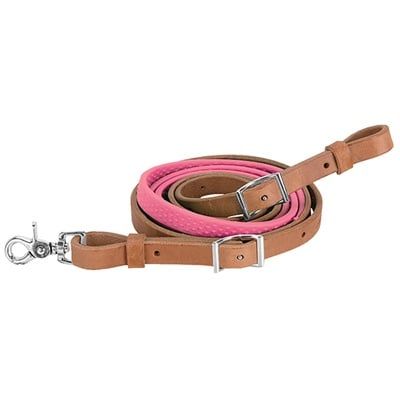 Leather Barrel Rein With Rubber Grip - 8'x3/4"