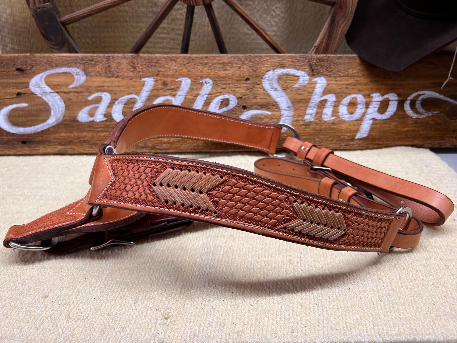 Circle L Breast Collar with Rawhide Stitch and Basket