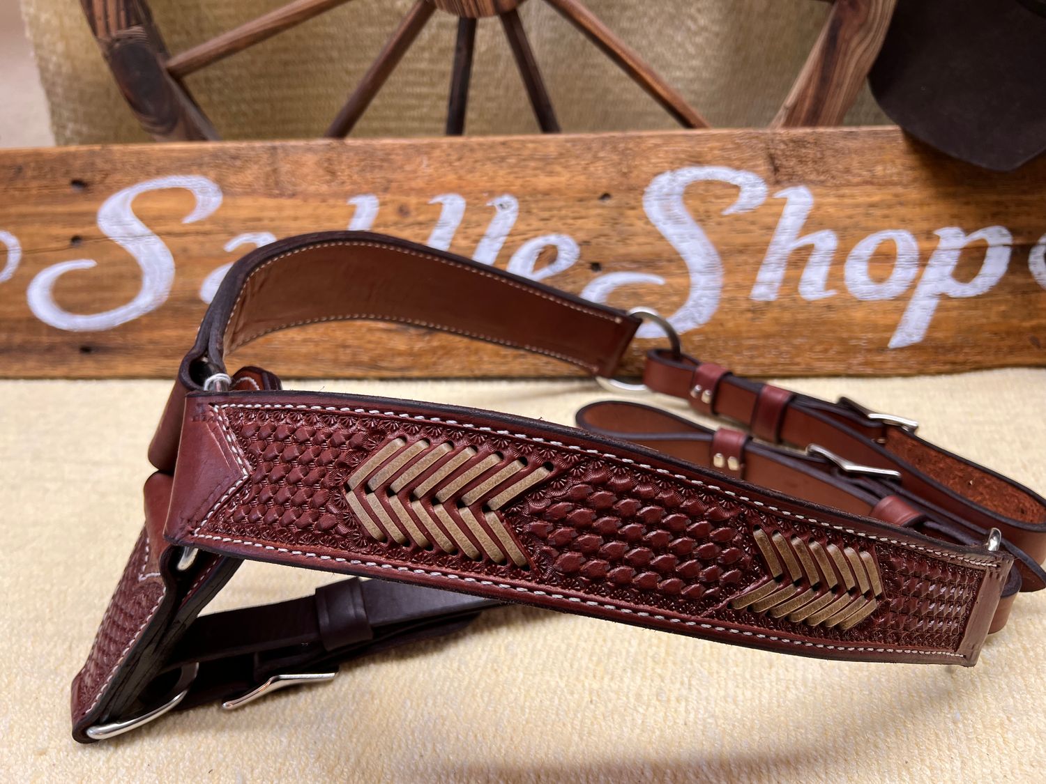 Circle L Breast Collar with Rawhide Stitch and Basket