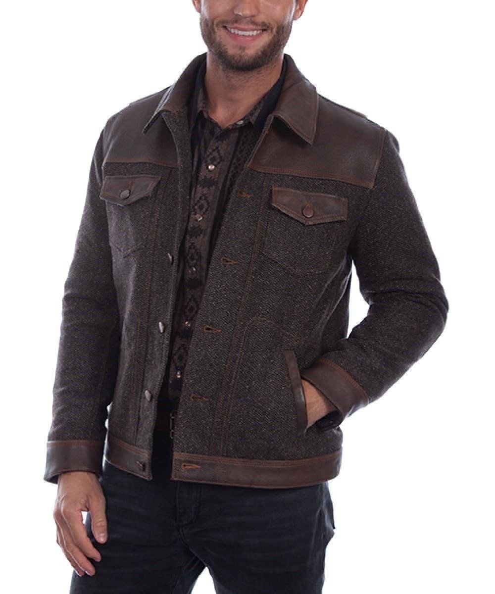 Men's Scully Vintage Brown Leather Tweed Jacket