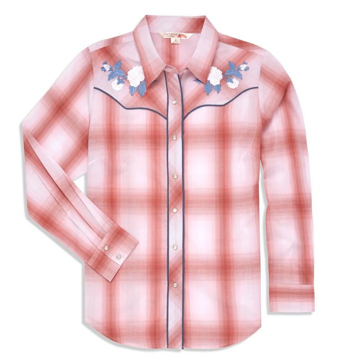 Women's Ely Cattleman Rose Embroidered Plaid Shirt