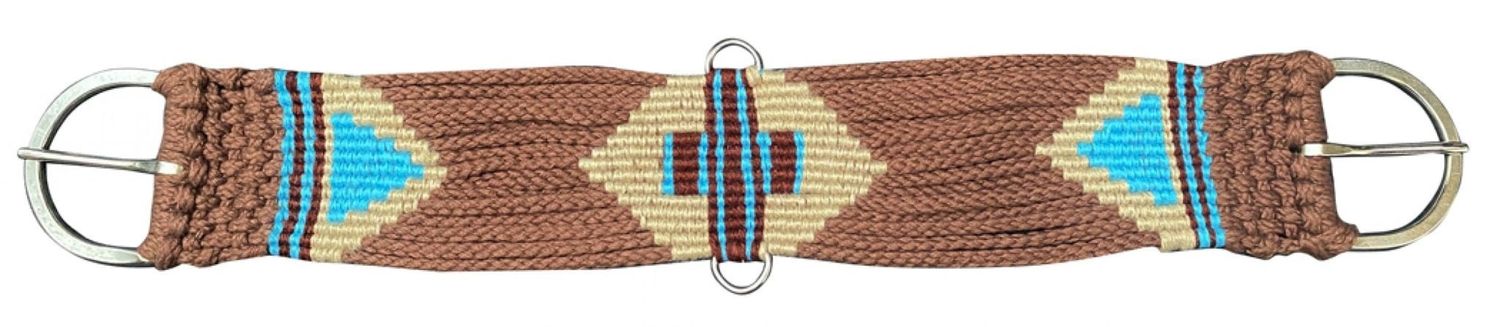 Western Wool String Girth - Brown and Turquoise