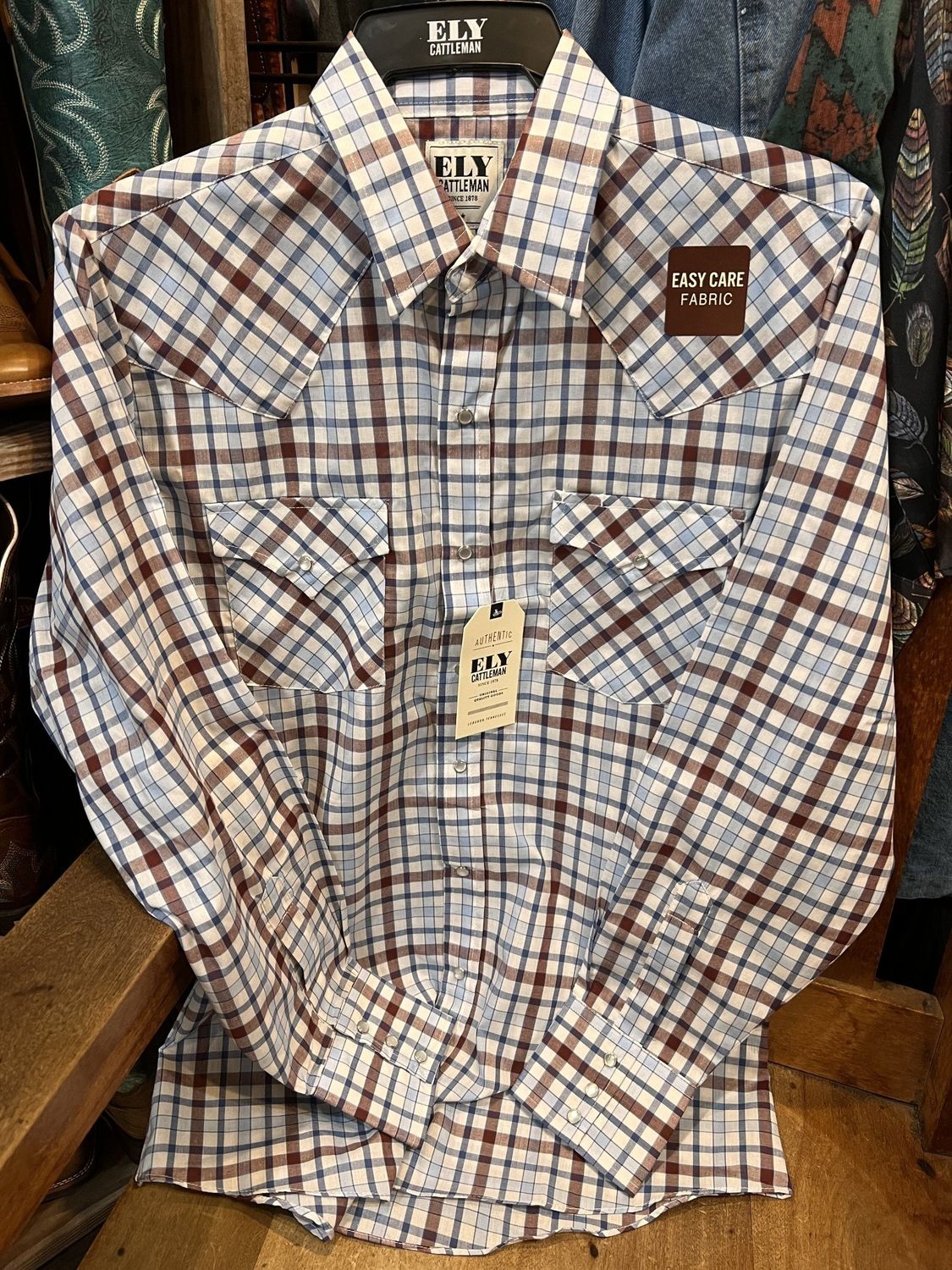 Men's Ely & Walker LS Heritage Plaid Shirt, Size: XXL - White/Blue/Brown