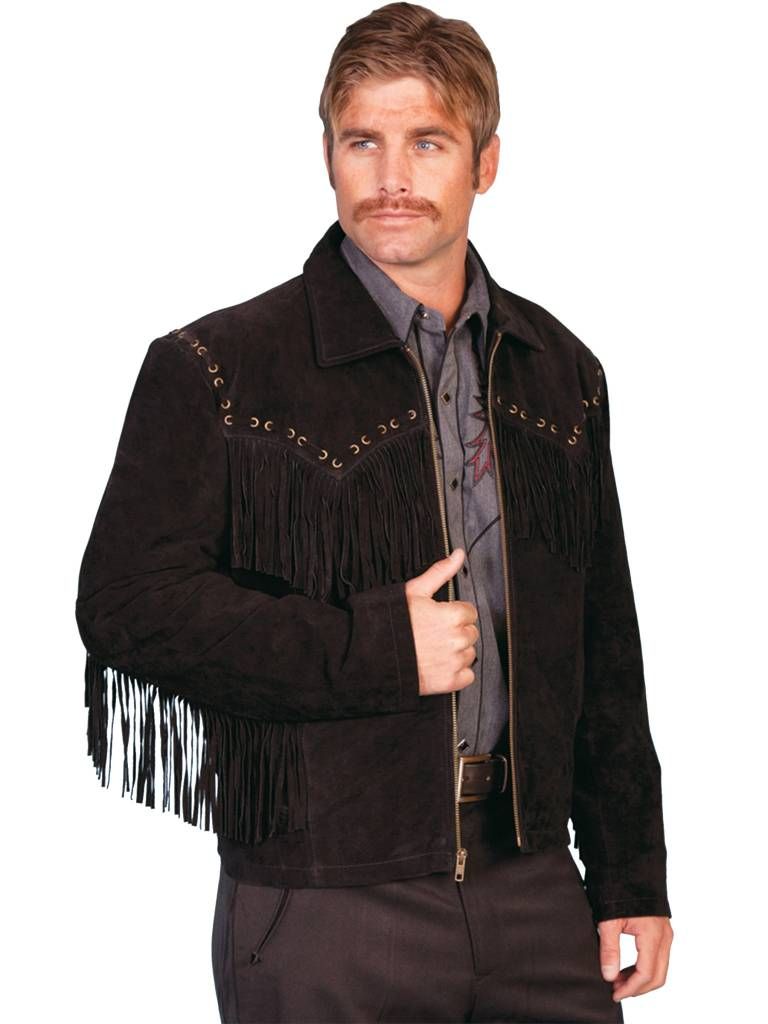 Men's Scully Black Boar Suede Fringe Jacket