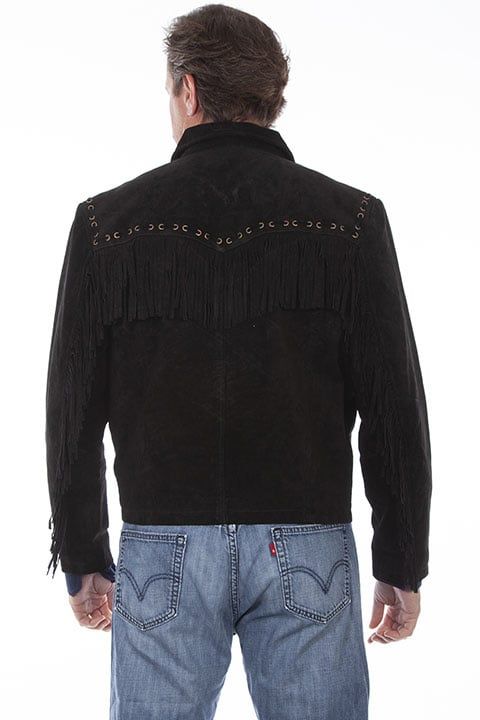 Men's Scully Black Boar Suede Fringe Jacket