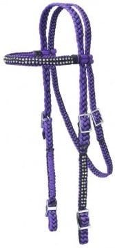 Braided Cord Browband Headstall with Crystal Accents