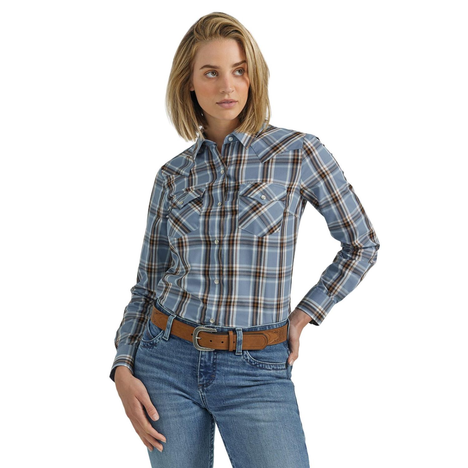 Women's Wrangler Essentials Woven Blue Shirt Women's Wrangler Essentials Woven Blue Shirt