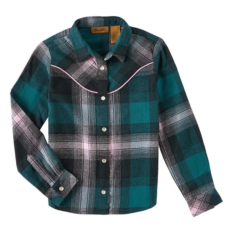 Girl's Wrangler Teal/Multi Cotton Flannel Shirt