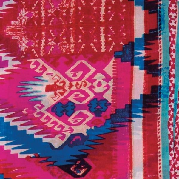 Aztec Silk Scarf - 34.5", Color: Pink & Blue