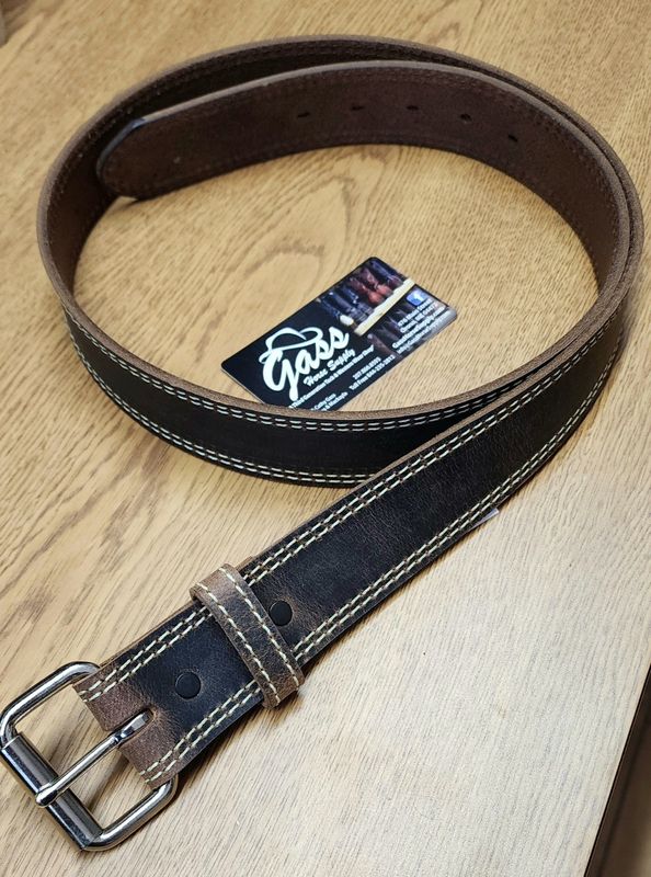 Adult Double Stitched Leather Belt, Distressed Brown