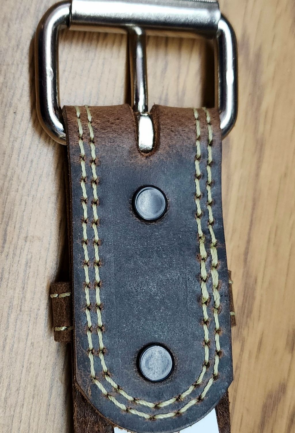 Adult Double Stitched Leather Belt, Distressed Brown