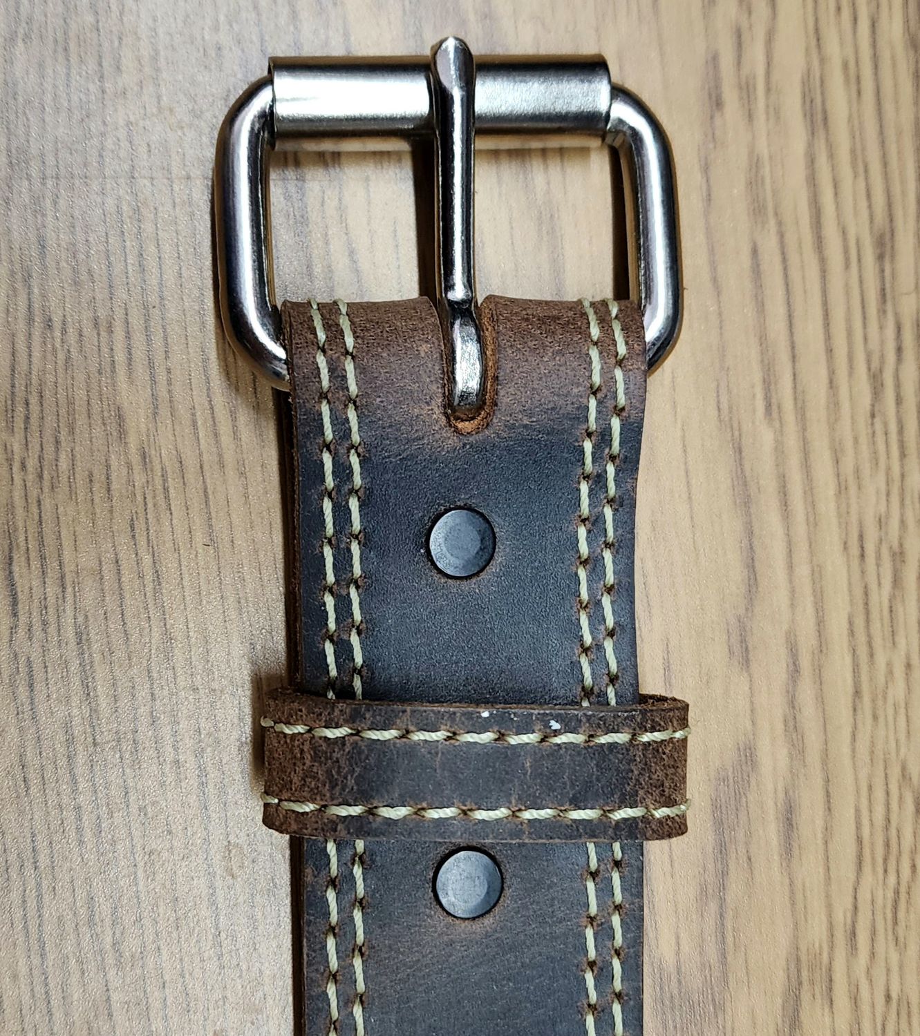 Adult Double Stitched Leather Belt, Distressed Brown