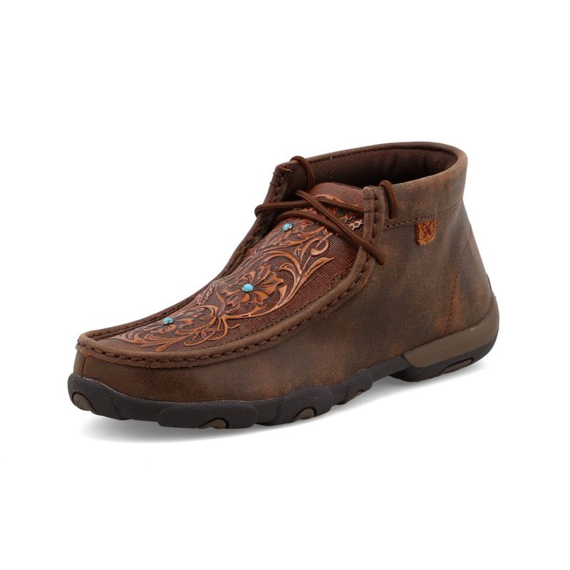 Women's Twisted X Chukka Driving Moc - Brown & Tooled Flower