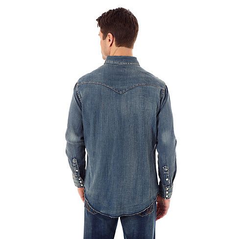 Men's Wrangler Cowboy Cut® Western Snap Indigo Slub Denim Shirt