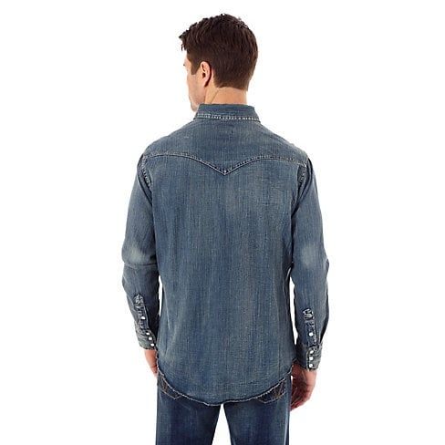 Men's Wrangler Cowboy Cut® Western Snap Indigo Slub Denim Shirt
