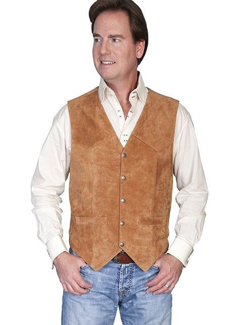 Men's Scully Calf Suede Snap Front Vest, Size: Small - Rust