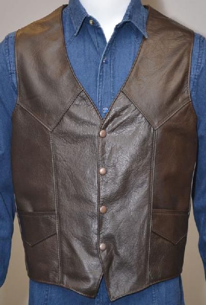 Men's WEX Western Polished Leather Vest , Size: S - Brown