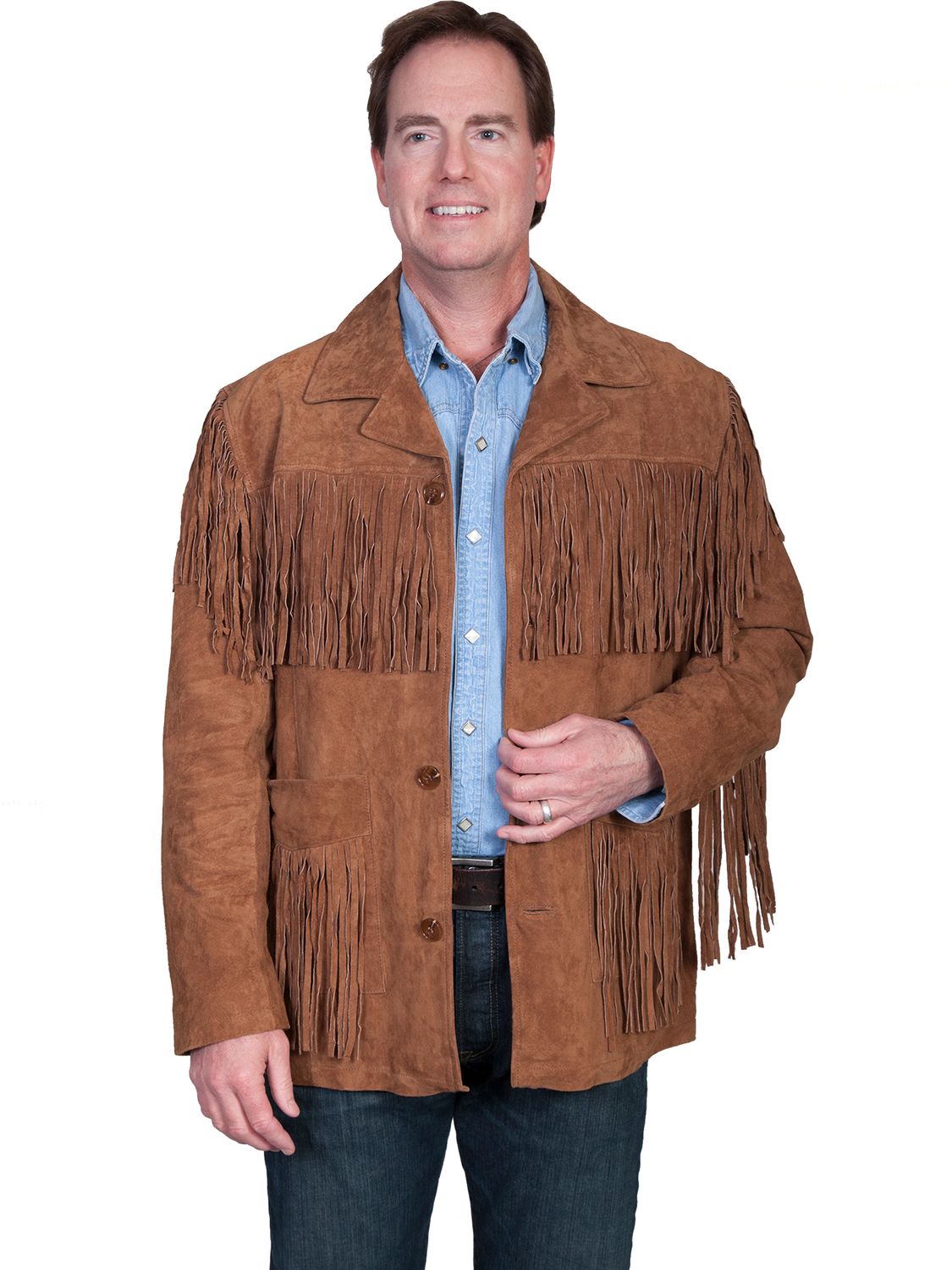 Men's Scully Cinnamon Boar Leather Fringe Jacket, Size: L