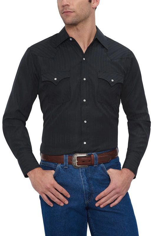 Men's Ely & Walker Long Sleeve Solid Tone on Tone Western Shirt - Black