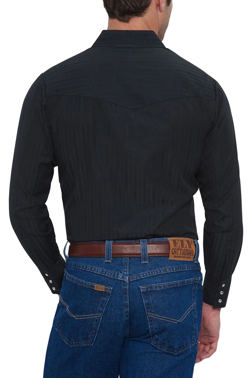 Men's Ely & Walker Long Sleeve Solid Tone on Tone Western Shirt - Black