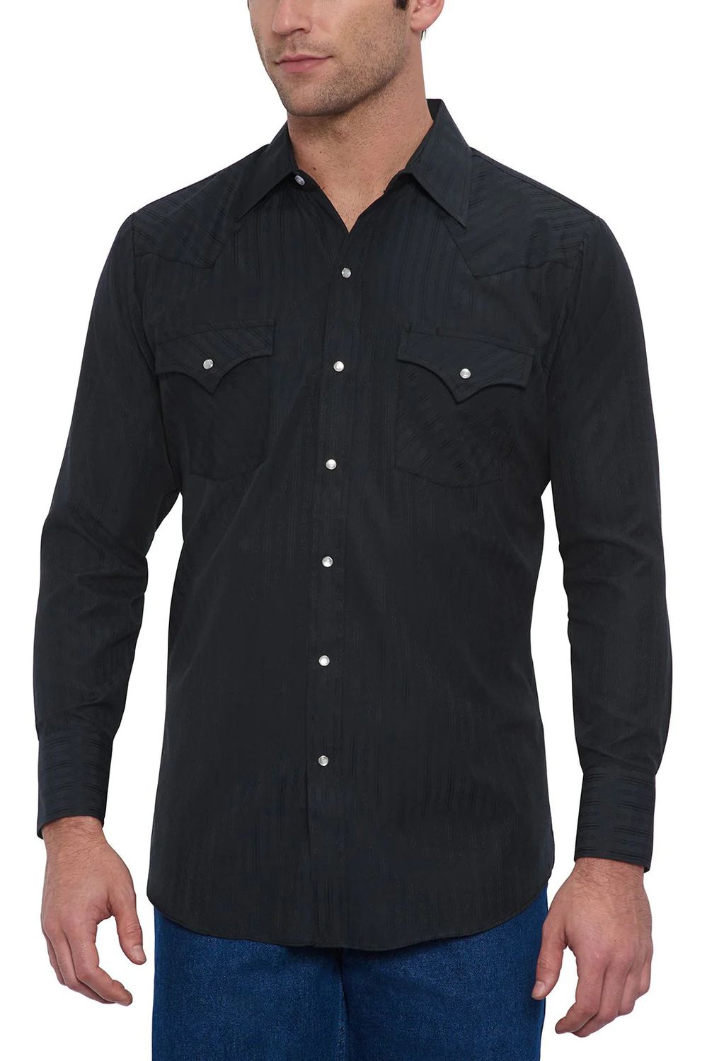 Men's Ely & Walker Long Sleeve Solid Tone on Tone Western Shirt - Black