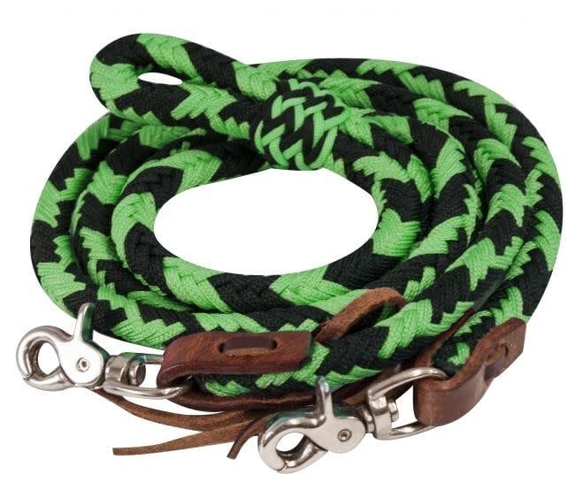 Nylon Roping Rein - 8' Braided with Snaps, Color: Lime/Black