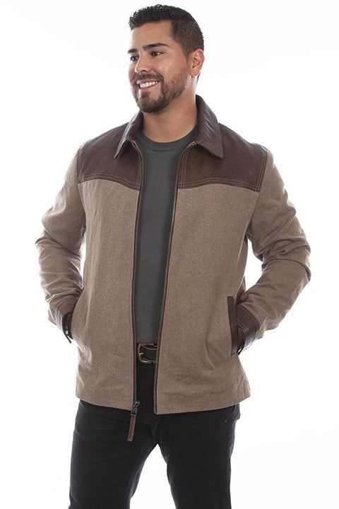 Men's Scully Denim and Leather Jacket, Size: 2XL - Brown