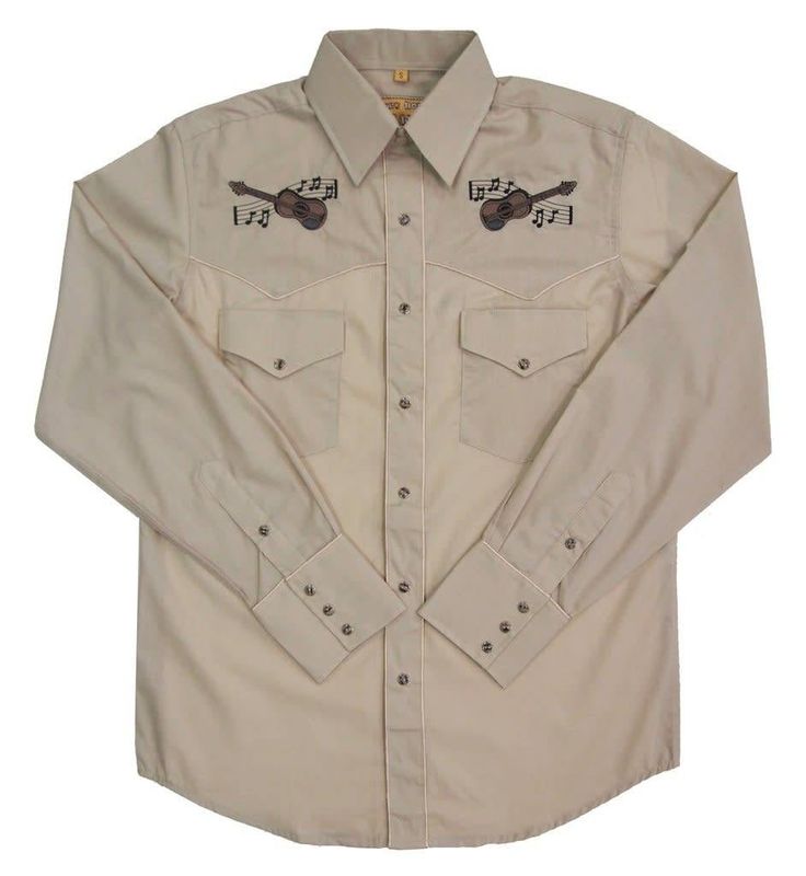 Men's White Horse Western Shirt Guitars, Stone 