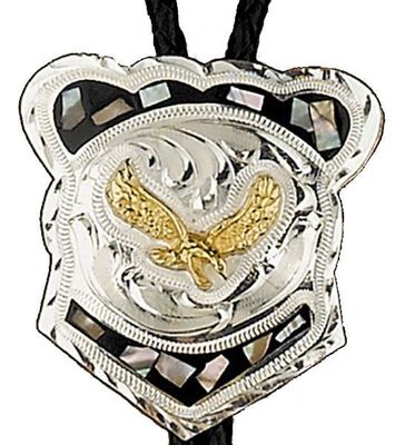 Bolo Tie - Abalone Eagle German Silver Adult