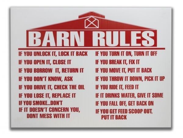 Barn Rules Sign