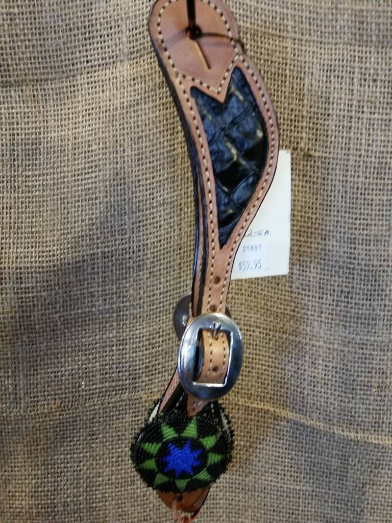 Beaded Medallion Spur Straps Black Gator Ladies