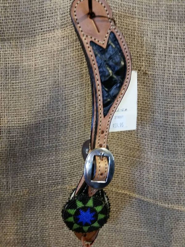 Beaded Medallion Spur Straps Black Gator Ladies