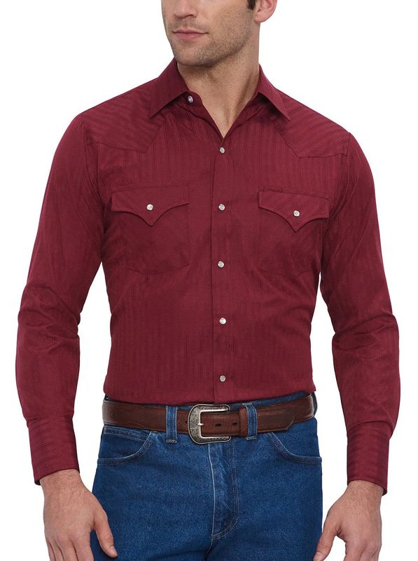 Men's Ely & Walker Long Sleeve Solid Tone on Tone Western Shirt - Burgandy
