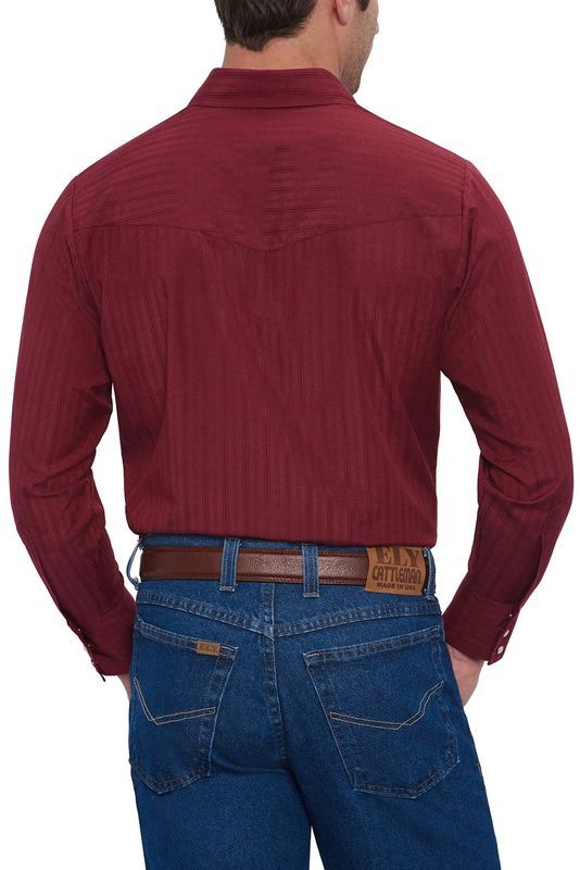 Men's Ely & Walker Long Sleeve Solid Tone on Tone Western Shirt - Burgandy