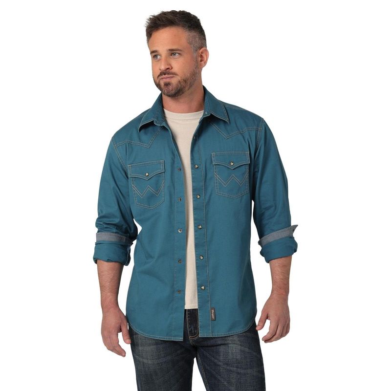 Men's Wrangler Retro Premium L-S Snap Shirt-Blue 