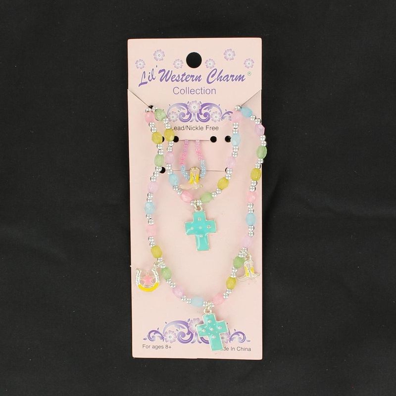 Set - Lil Western Cross Charm Girls Necklace