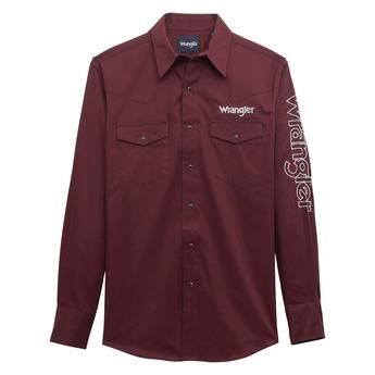 Men's Wrangler Logo L/S Wine Snap Shirt