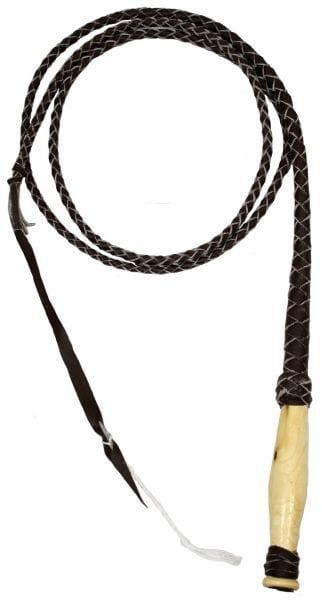 Braided Leather Bull Whip, Wood Handle - 10' Long