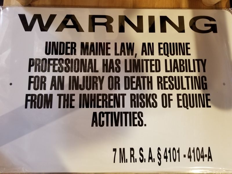 State of Maine WARNING Equine Liability Notice - 12" x 18"
