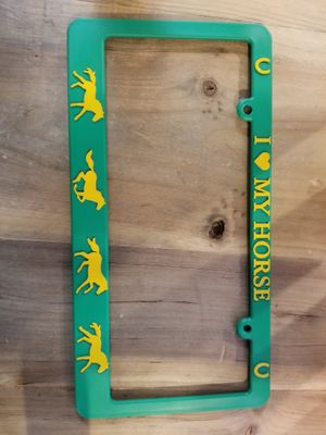 I Love My Horse License Plate Frame Grn/Yellow Horses