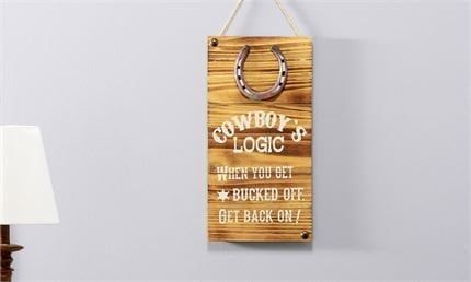 Wood Wall Sign, Cowboy's Logic - 8" x 15.5"