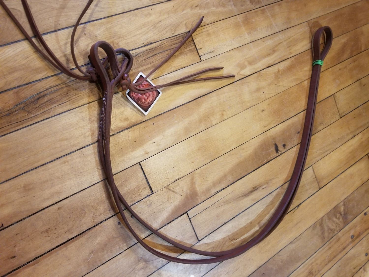 Circle L Leather Gaming Rein, Rattlesnake Style Bit Attachment, Latigo, U.S.A. Made - 5/8"x7'
