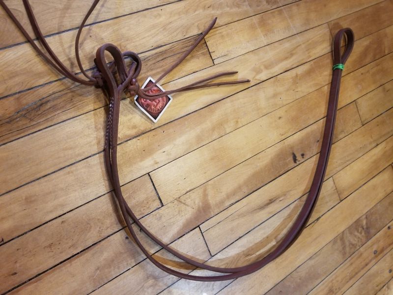 Circle L Leather Gaming Rein, Rattlesnake Style Bit Attachment, Latigo, U.S.A. Made - 5/8"x7'
