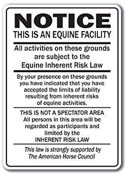 NOTICE - Equine Inherent Risk Law (portrait) - 12" x 18"